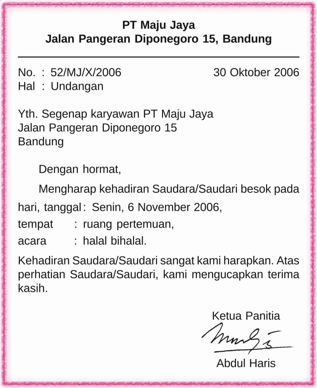 Contoh Surat Dinas Resmi Yang Baik Dan Benar Struktur Lengkap