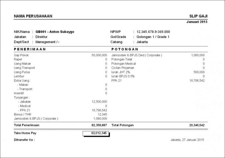 Contoh Slip Gaji Karyawan Swasta Dan Pns Yang Benar