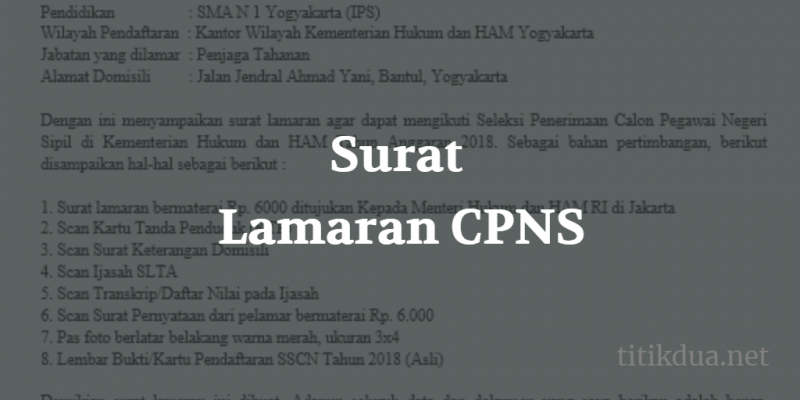 Contoh Surat Lamaran Cpns Umum Doc