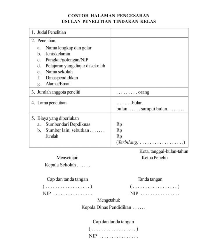 8 Contoh PTK (Penelitian Tindakan Kelas), Format Dan Sistematika Usulan