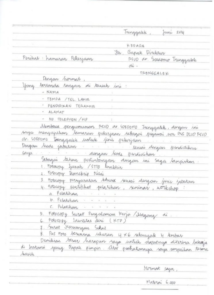 Contoh Surat Lamaran Pekerjaan Tulis Tangan Surabaya